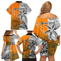 Personalised Fiji Australia Rugby Family Matching Off Shoulder Short Dress and Hawaiian Shirt World Cup 2023 Polynesia Tapa Mixed Indigenous Aboriginal LT9 - Polynesian Pride