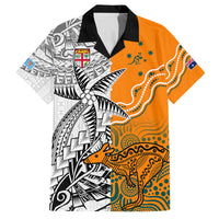 Personalised Fiji Australia Rugby Family Matching Summer Maxi Dress and Hawaiian Shirt World Cup 2023 Polynesia Tapa Mixed Indigenous Aboriginal LT9 Dad's Shirt - Short Sleeve Gold - Polynesian Pride