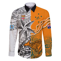 Personalised Fiji Australia Rugby Family Matching Tank Maxi Dress and Hawaiian Shirt World Cup 2023 Polynesia Tapa Mixed Indigenous Aboriginal LT9 Dad's Shirt - Long Sleeve Gold - Polynesian Pride