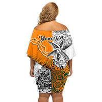 Personalised Fiji Australia Rugby Off Shoulder Short Dress World Cup 2023 Polynesia Tapa Mixed Indigenous Aboriginal LT9 - Polynesian Pride