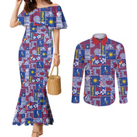 Filipino Maligayang Pasko Couples Matching Mermaid Dress and Long Sleeve Button Shirt Pacific Patchwork Xmas Vibes - Polynesian Pride