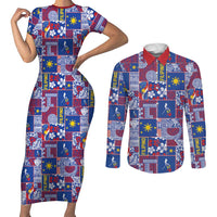 Filipino Maligayang Pasko Couples Matching Short Sleeve Bodycon Dress and Long Sleeve Button Shirt Pacific Patchwork Xmas Vibes - Polynesian Pride