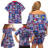 Filipino Maligayang Pasko Family Matching Off Shoulder Short Dress and Hawaiian Shirt Pacific Patchwork Xmas Vibes - Polynesian Pride