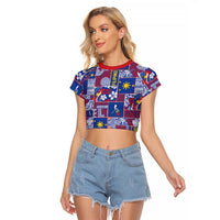 Filipino Maligayang Pasko Raglan Cropped T Shirt Pacific Patchwork Xmas Vibes - Polynesian Pride