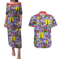 New Caledonia Joyeux Noel Couples Matching Puletasi and Hawaiian Shirt Pacific Patchwork Xmas Vibes - Polynesian Pride