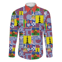 New Caledonia Joyeux Noel Family Matching Off The Shoulder Long Sleeve Dress and Hawaiian Shirt Pacific Patchwork Xmas Vibes LT9 Dad's Shirt - Long Sleeve Blue - Polynesian Pride