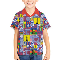 New Caledonia Joyeux Noel Family Matching Off The Shoulder Long Sleeve Dress and Hawaiian Shirt Pacific Patchwork Xmas Vibes LT9 Son's Shirt Blue - Polynesian Pride