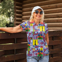 New Caledonia Joyeux Noel Women Polo Shirt Pacific Patchwork Xmas Vibes - Polynesian Pride