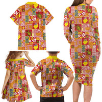 Niue Monuina e Kilisimasi Family Matching Long Sleeve Bodycon Dress and Hawaiian Shirt Pacific Patchwork Xmas Vibes - Polynesian Pride