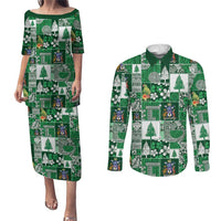 Norfolk Island Meri Krismas Couples Matching Puletasi and Long Sleeve Button Shirt Pacific Patchwork Xmas Vibes - Polynesian Pride