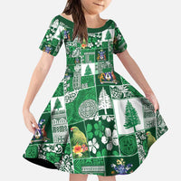 Norfolk Island Meri Krismas Family Matching Mermaid Dress and Hawaiian Shirt Pacific Patchwork Xmas Vibes LT9 Daughter's Dress Green - Polynesian Pride