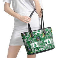 Norfolk Island Meri Krismas Leather Tote Bag Pacific Patchwork Xmas Vibes - Polynesian Pride