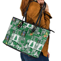 Norfolk Island Meri Krismas Leather Tote Bag Pacific Patchwork Xmas Vibes - Polynesian Pride