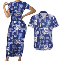Northern Mariana Islands Magof Nochebuena Couples Matching Short Sleeve Bodycon Dress and Hawaiian Shirt Pacific Patchwork Xmas Vibes LT9 Blue - Polynesian Pride