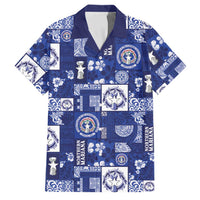 Northern Mariana Islands Magof Nochebuena Family Matching Off The Shoulder Long Sleeve Dress and Hawaiian Shirt Pacific Patchwork Xmas Vibes LT9 Dad's Shirt - Short Sleeve Blue - Polynesian Pride