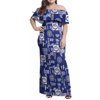 Northern Mariana Islands Magof Nochebuena Family Matching Off Shoulder Maxi Dress and Hawaiian Shirt Pacific Patchwork Xmas Vibes LT9 Mom's Dress Blue - Polynesian Pride