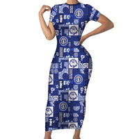 Northern Mariana Islands Magof Nochebuena Family Matching Short Sleeve Bodycon Dress and Hawaiian Shirt Pacific Patchwork Xmas Vibes LT9 Mom's Dress Blue - Polynesian Pride