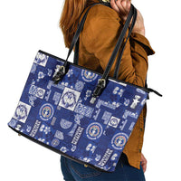 Northern Mariana Islands Magof Nochebuena Leather Tote Bag Pacific Patchwork Xmas Vibes - Polynesian Pride