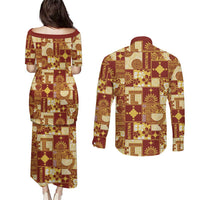 Rotuma Faiakse'ea 'e Kirisimasi Couples Matching Puletasi and Long Sleeve Button Shirt Pacific Patchwork Xmas Vibes - Polynesian Pride