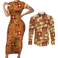 Rotuma Faiakse'ea 'e Kirisimasi Couples Matching Short Sleeve Bodycon Dress and Long Sleeve Button Shirt Pacific Patchwork Xmas Vibes - Polynesian Pride