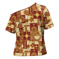 Rotuma Faiakse'ea 'e Kirisimasi Cross Shoulder Shirt Pacific Patchwork Xmas Vibes - Polynesian Pride