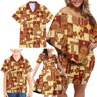 Rotuma Faiakse'ea 'e Kirisimasi Family Matching Off Shoulder Short Dress and Hawaiian Shirt Pacific Patchwork Xmas Vibes - Polynesian Pride