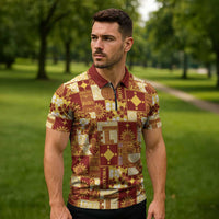 Rotuma Faiakse'ea 'e Kirisimasi Zipper Polo Shirt Pacific Patchwork Xmas Vibes - Polynesian Pride