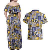 Tokelau Manuia te Kilihimahi Couples Matching Off Shoulder Maxi Dress and Hawaiian Shirt Pacific Patchwork Xmas Vibes - Polynesian Pride