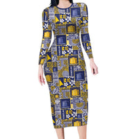 Tokelau Manuia te Kilihimahi Family Matching Long Sleeve Bodycon Dress and Hawaiian Shirt Pacific Patchwork Xmas Vibes LT9 Mom's Dress Blue - Polynesian Pride