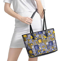 Tokelau Manuia te Kilihimahi Leather Tote Bag Pacific Patchwork Xmas Vibes - Polynesian Pride