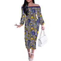 Tokelau Manuia te Kilihimahi Off The Shoulder Long Sleeve Dress Pacific Patchwork Xmas Vibes - Polynesian Pride