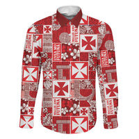 Wallis Et Futuna Kilisimasi Fiefia Family Matching Off The Shoulder Long Sleeve Dress and Hawaiian Shirt Pacific Patchwork Xmas Vibes LT9 Dad's Shirt - Long Sleeve Red - Polynesian Pride