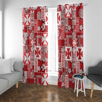 Wallis Et Futuna Kilisimasi Fiefia Window Curtain Pacific Patchwork Xmas Vibes LT9 With Grommets Red - Polynesian Pride