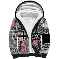 Fiji Tonga Coat of Arm Personalised Sherpa Hoodie With Masi Tapa and Tongan Ngatu Together LT9 Unisex Black - Polynesian Pride