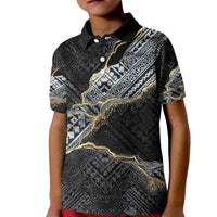Polynesian Tribal Tattoo Kid Polo Shirt Dark Marble Pattern