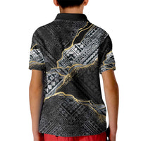 Polynesian Tribal Tattoo Kid Polo Shirt Dark Marble Pattern