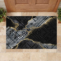 Polynesian Tribal Tattoo Rubber Doormat Dark Marble Pattern