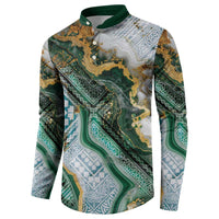 Polynesian Tribal Tattoo Button Sweatshirt Green Marble Pattern