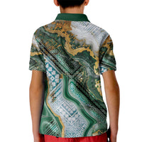 Polynesian Tribal Tattoo Kid Polo Shirt Green Marble Pattern