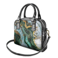 Polynesian Tribal Tattoo Shoulder Handbag Green Marble Pattern