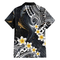 Polynesian Tribal Tattoo Family Matching Long Sleeve Bodycon Dress and Hawaiian Shirt Plumeria Black Gold Marble Pattern LT9 - Polynesian Pride