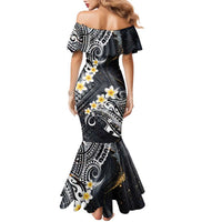 Polynesian Tribal Tattoo Family Matching Mermaid Dress and Hawaiian Shirt Plumeria Black Gold Marble Pattern LT9 - Polynesian Pride