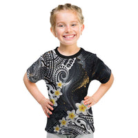 Polynesian Tribal Tattoo Kid T Shirt Plumeria Black Gold Marble Pattern