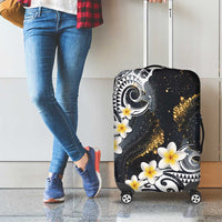 Polynesian Tribal Tattoo Luggage Cover Plumeria Black Gold Marble Pattern