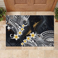 Polynesian Tribal Tattoo Rubber Doormat Plumeria Black Gold Marble Pattern