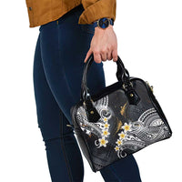 Polynesian Tribal Tattoo Shoulder Handbag Plumeria Black Gold Marble Pattern