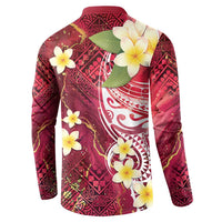 Polynesian Tribal Tattoo Button Sweatshirt Plumeria Blood Red and Gold Marble Pattern