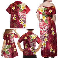 Polynesian Tribal Tattoo Family Matching Off Shoulder Maxi Dress and Hawaiian Shirt Plumeria Blood Red and Gold Marble Pattern LT9 - Polynesian Pride