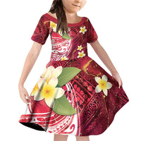 Polynesian Tribal Tattoo Family Matching Off Shoulder Short Dress and Hawaiian Shirt Plumeria Blood Red and Gold Marble Pattern LT9 Daughter's Dress Red - Polynesian Pride