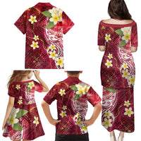 Polynesian Tribal Tattoo Family Matching Puletasi and Hawaiian Shirt Plumeria Blood Red and Gold Marble Pattern LT9 - Polynesian Pride